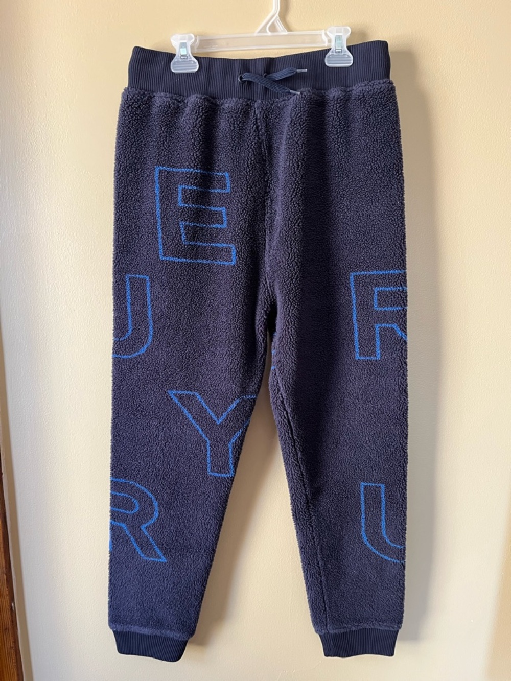 Burberry Navy Blue Sherpa Joggers with Blue Lettering